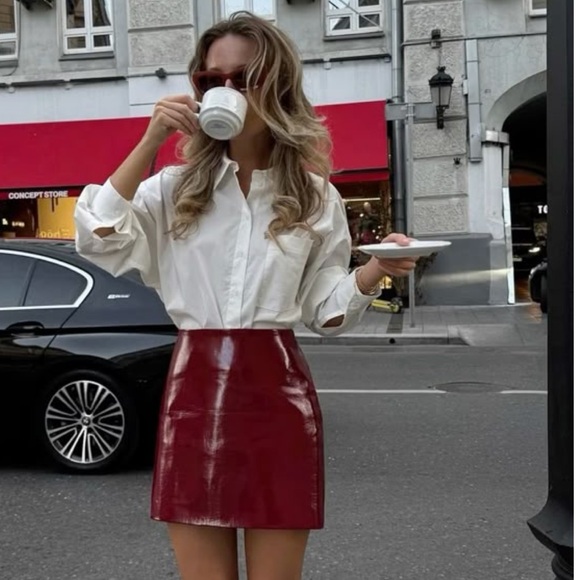 Shiny Red Mini Skirt - Picture 7 of 11